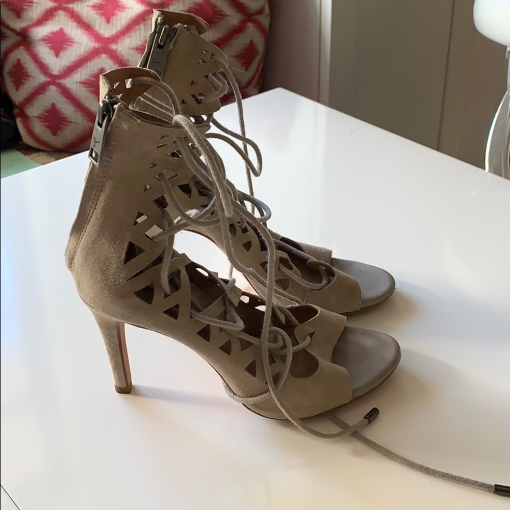 Lace-Up Cutout Heeled Sandals in Taupe SOLD!!!